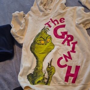 Kids Grinch Hoodie - Cream and Pink